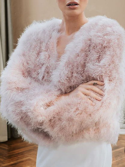 Women‘s Pearl Pink Luxury Faux Fur Warm Bolero Wraps