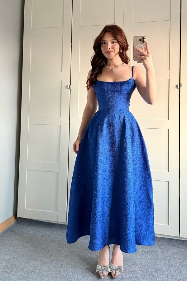 Unique Royal Blue Short Textured Fabric Prom Dress ZT0451