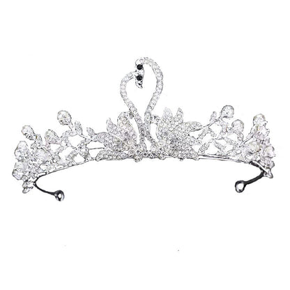 Pretty Elegant Silver Crystal Swan Princess Crown Headpiece Accessories