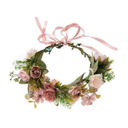 Forest Style Rose Garland Female Bohemian Simulated Fabric Grass Ring Creative Photo Garland Headdress