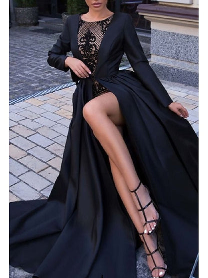 Ball Gown Sweep/Brush Train Long Sleeve Evening Dresses with Slit