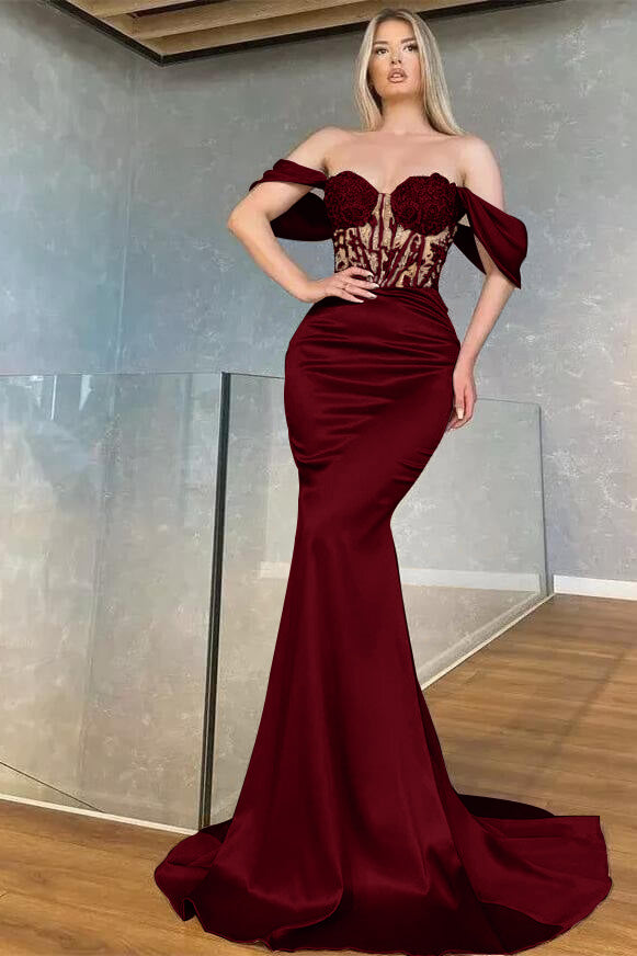 Off-the-Shoulder Sweetheart Long Mermaid Prom Dress With Beads ED0224