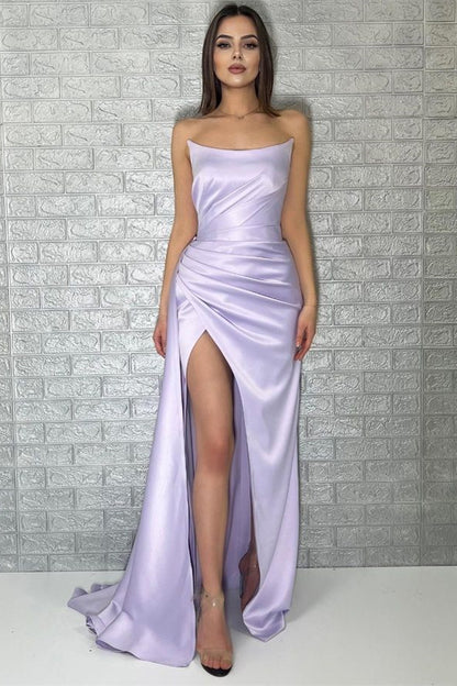 Lavender Mermaid Prom Dress Sleeveless Strapless With Split ED0601