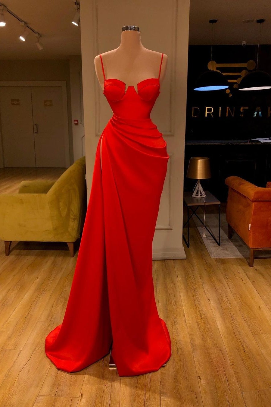 Red Spaghetti-Straps Mermaid Prom Dress With Split PD0571