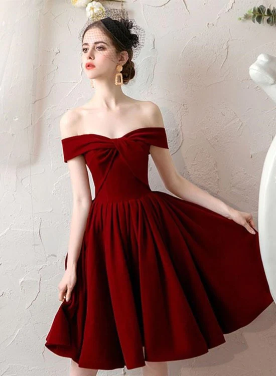 Lovely Sweetheart Wine Red Velvet Short Party Dress, Dark Red Velvet Prom Dress Homecoming Dress  gh98