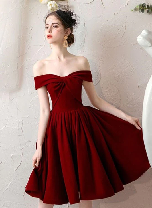 Lovely Sweetheart Wine Red Velvet Short Party Dress, Dark Red Velvet Prom Dress Homecoming Dress  gh98