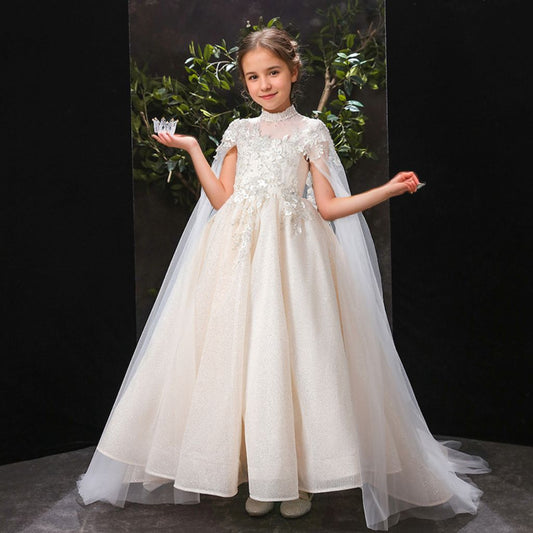 High Neck Floor-Length A-Line/Princess Girl Party Dress with Rhinestone Appliques