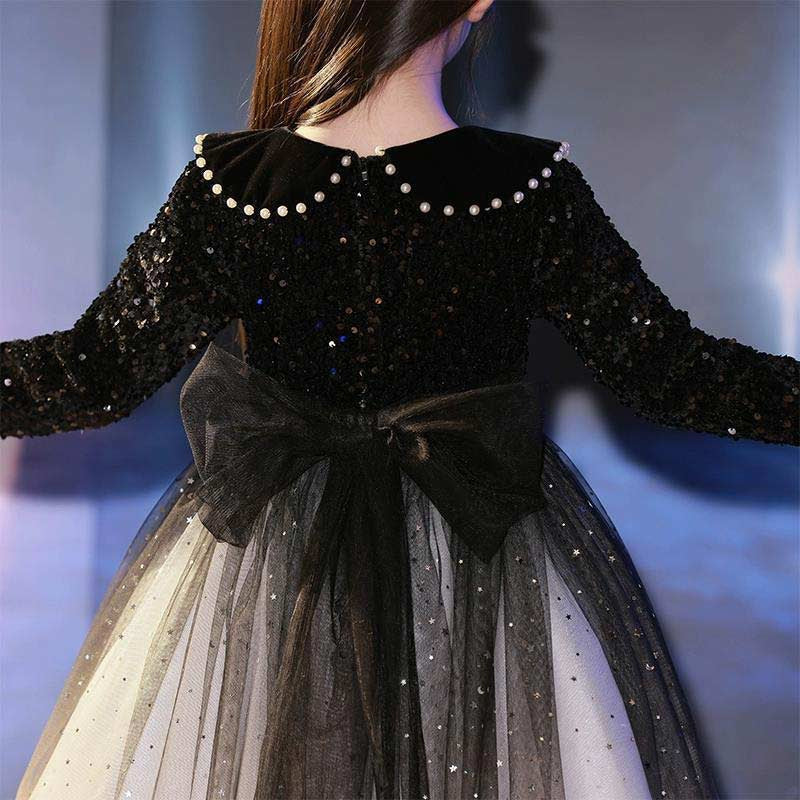 Beading Lapel Long Sleeves Princess Flower Girl Party Dress with Crystals