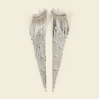 High-end Unique Asymmetrical Diamond Tassel Earrings