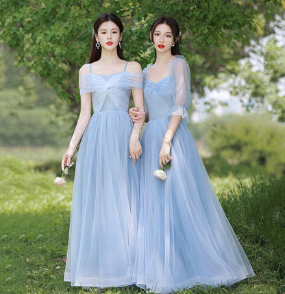 Blue tulle long A line prom dress bridesmaid dress  10047