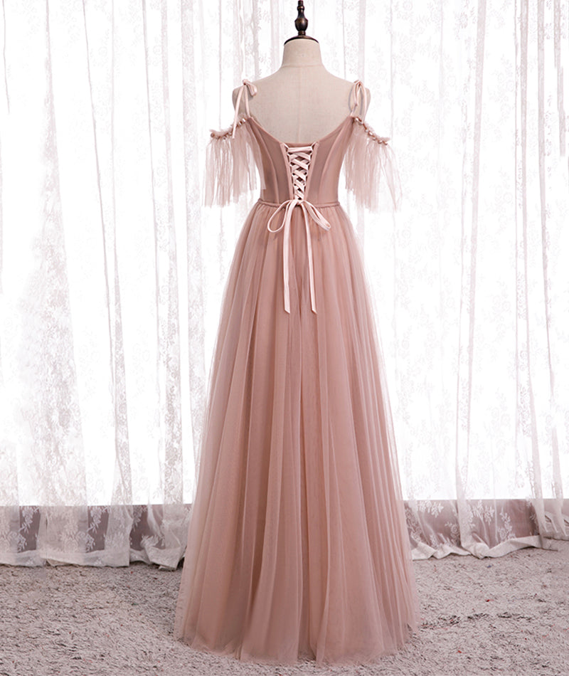 Pink Elegant A-line Tulle Long Ball Gown Evening Gown Bridesmaid Dress 8369