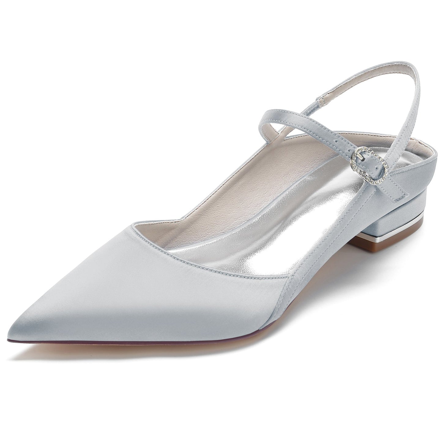 Women's Wedding Shoes Silk Satin Low Pointed Toe Buckle Minimalism Bridal Shoes