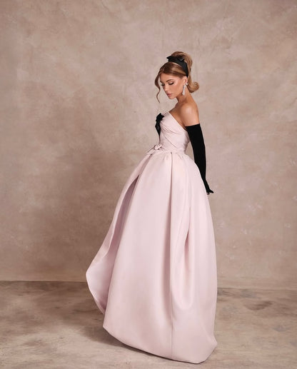 Pink Bud Shape Strapless Prom Dress With Black Long Sleeves ZT0492