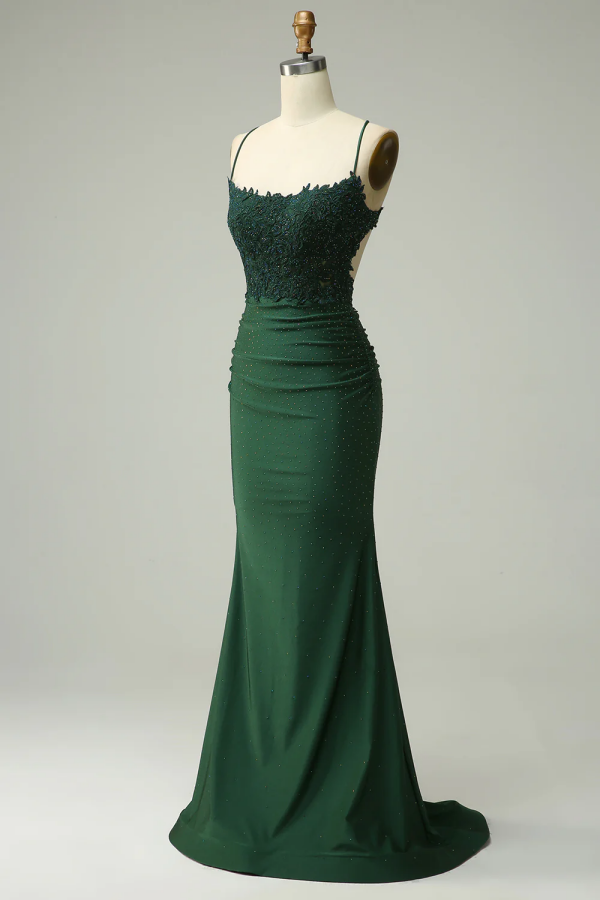 Mermaid Dark Green Long Prom Dress With Appliques Beadings ZT0570