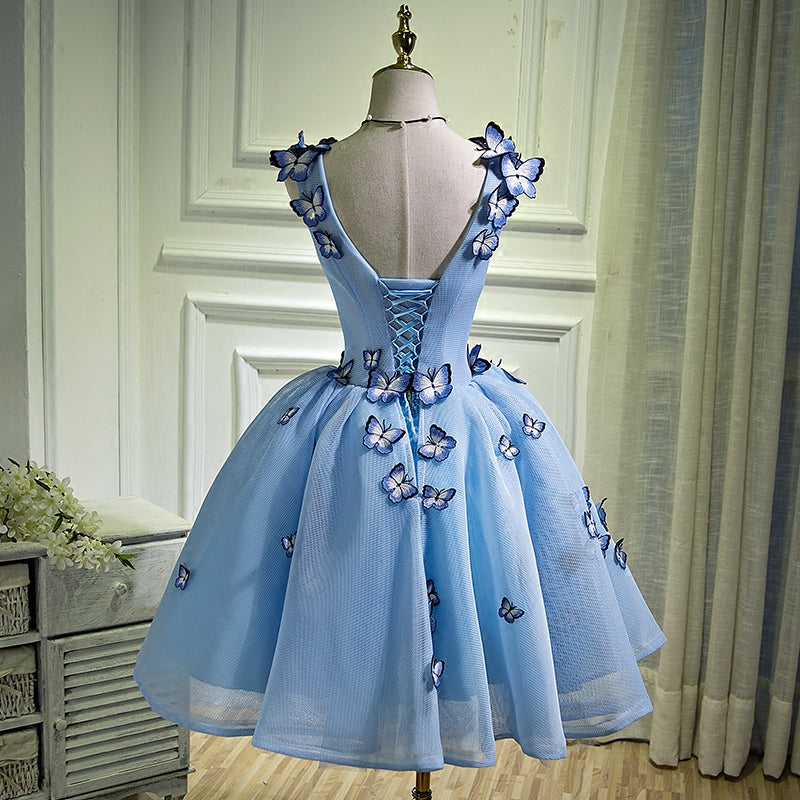 Blue tulle short prom dress blue homecoming dress  8907