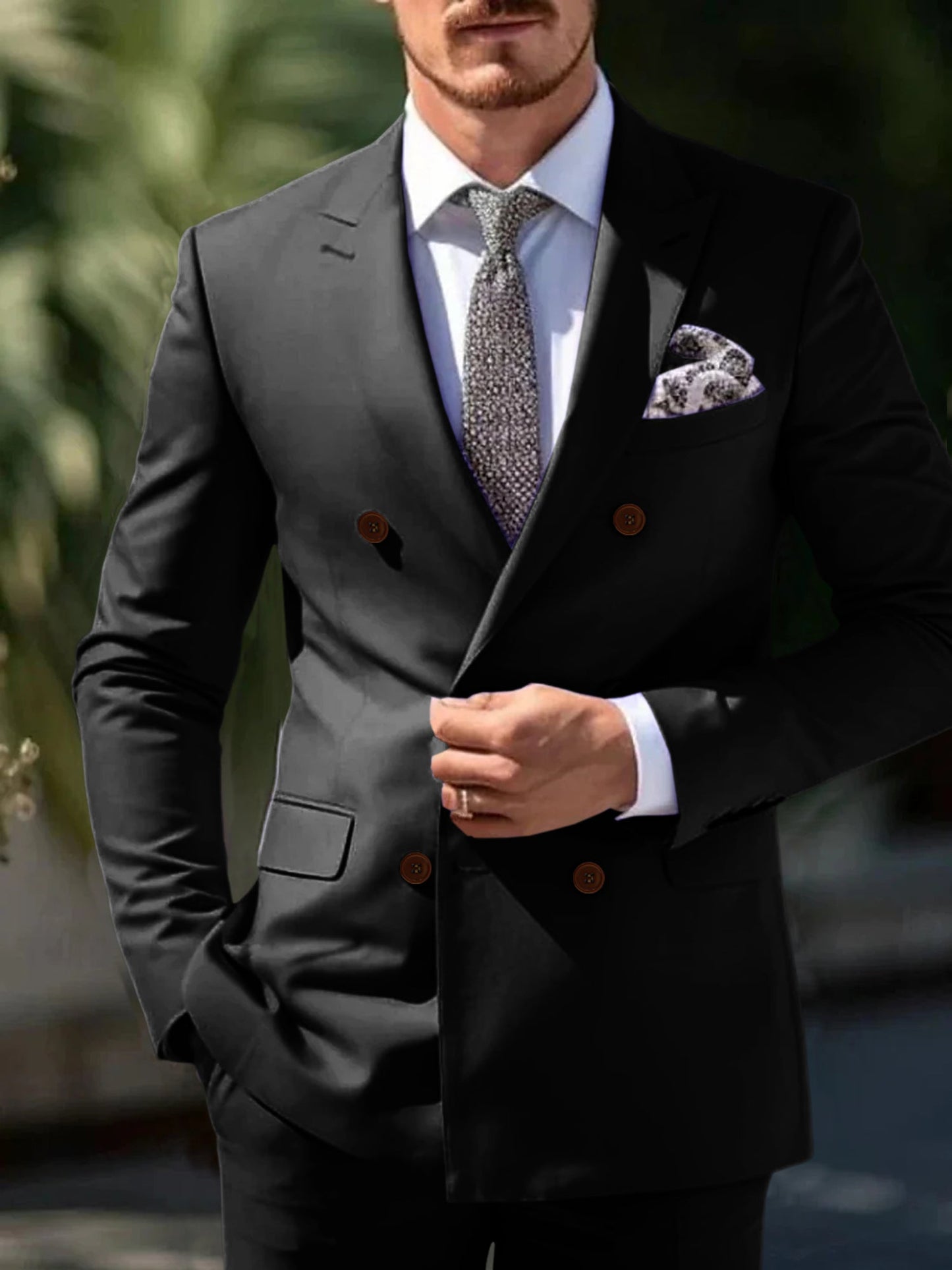 Men's Tailored Fit Double Breasted Six-buttons 2 Pieces Wedding Suits