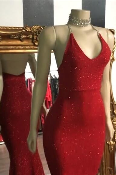 Sleeveless Red Mermaid Prom Dress With Seuqins PD0416