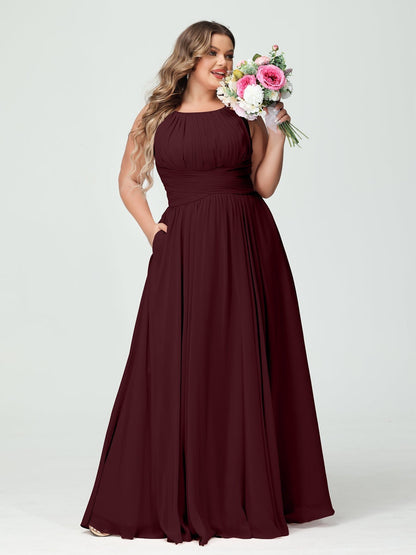 A-Line/Princess Spaghetti Straps Sleeveless Plus Size Bridesmaid Dresses with Pockets