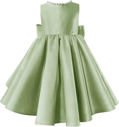 Beading V-Neck Back Sleeveless Floor Length Flower Girl Party Dress with Bow