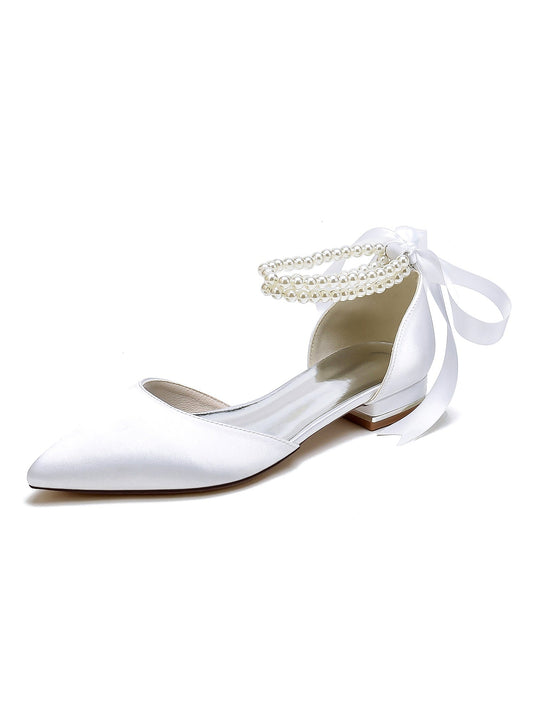 Women's Wedding Shoes Beading Pointed Toe Low Heel Bridesmaid Shoes