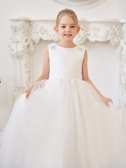 Ball-Gown/Princess 3d Flower Tulle Floor-length Ivory Flower Girl Dress