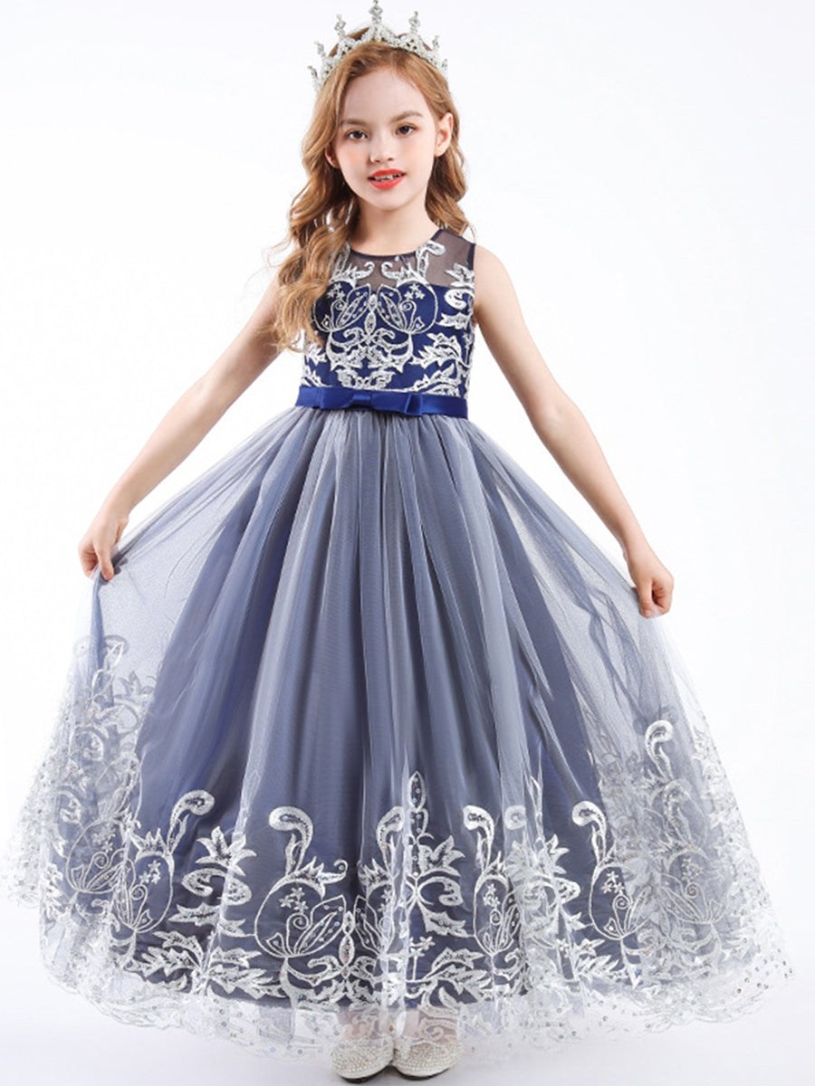 A-Line/Princess Scoop Neck Sleeveless Tulle Flower Girl Dress with Lace Appliques & Bow