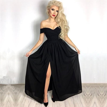 Off-the-Shoulder Black Prom Dress PD070