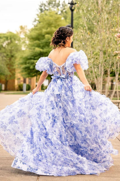 Sydney |A Line Sweetheart Printed Tulle Long Prom Dress