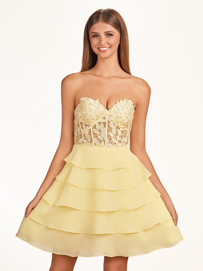 Diana | A-Line Strapless Tiered Corset Short Homecoming Dress with Appliques