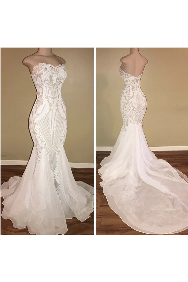 Different Sweetheart Mermaid White Summer Wedding Dresses on Sale