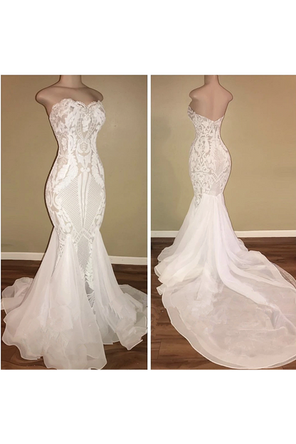 Different Sweetheart Mermaid White Summer Wedding Dresses on Sale