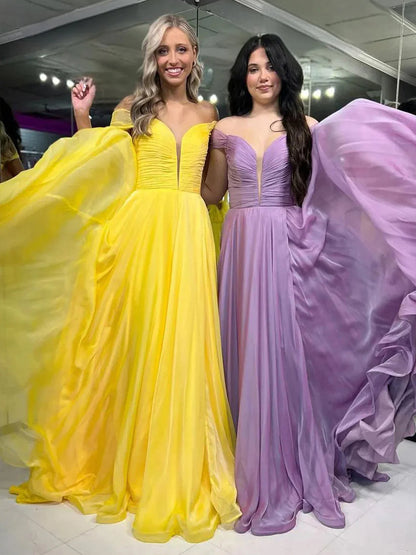 Dorita | A Line Off the Shoulder Chiffon Long Prom Dresses