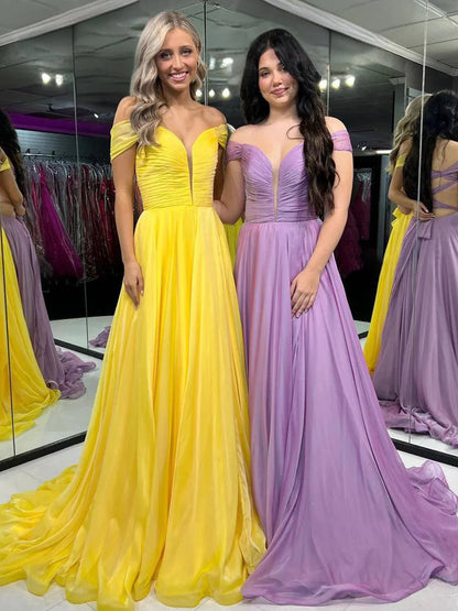 Dorita | A Line Off the Shoulder Chiffon Long Prom Dresses