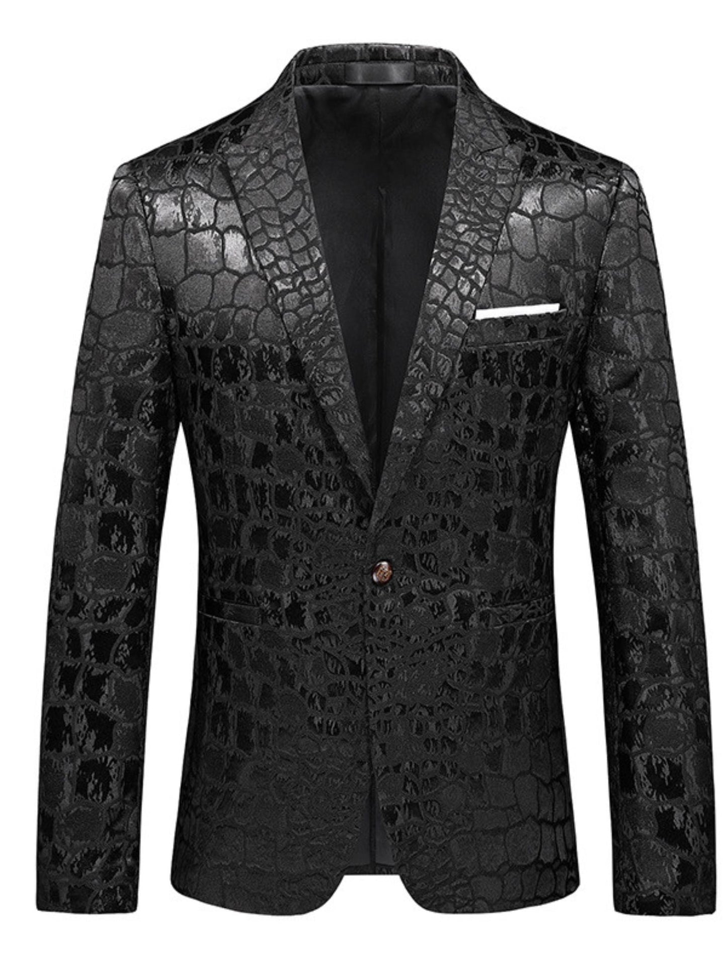 Men's Tailored Fit Black Simple Printed Floral Vintage Wedding Suit