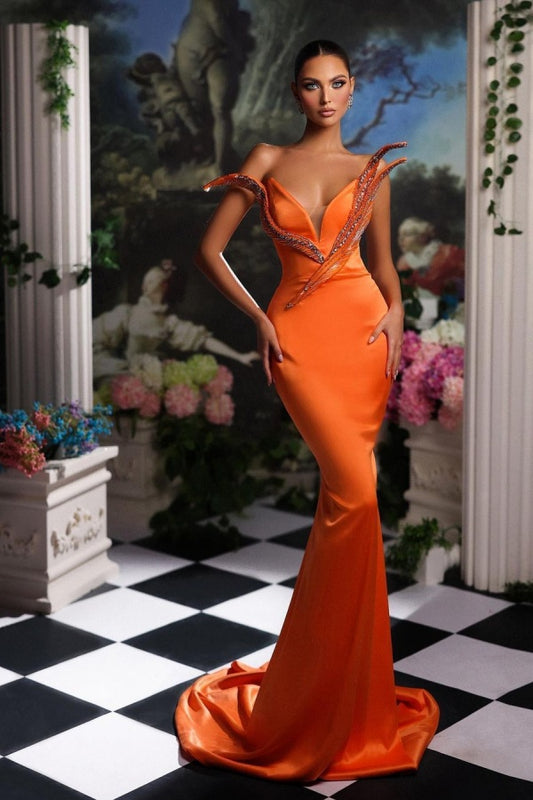 Orange Mermaid Prom Dress Sleeveless Sequin Dress YH0051