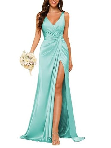 Sheath V-Neck Sleeveless Floor-Length Bridesmaid Dress with Ruched