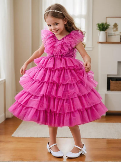 Ball-Gown/Princess Pink Sleeveless Tulle Flower Girl Dress with Ruffles