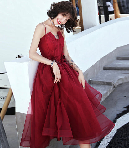 Burgundy tulle short prom dress cocktail dress  8410