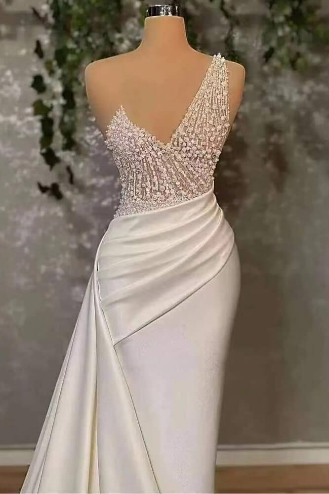 Ivory Elegant One-Shoulder Applique Prom Dress Mermaid With Ruffles ED0103