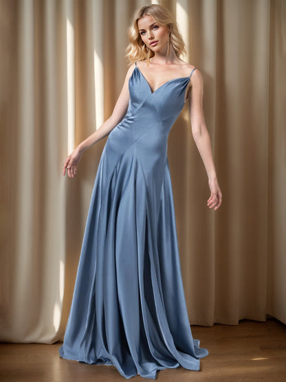 A Line/Princess Spaghetti Straps Sleeveless Floor-Length Bridesmaid Dresses