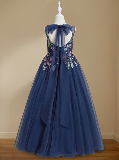 A-Line/Princess Scoop Neck Sleeveless Floor-Length Flower Girl Dress with Embroidery