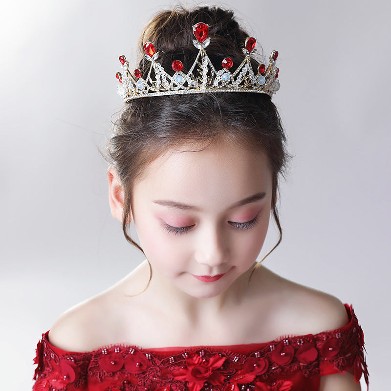 Vintage Elegant Red Rhinestone Princess Crown Headpiece Accessories