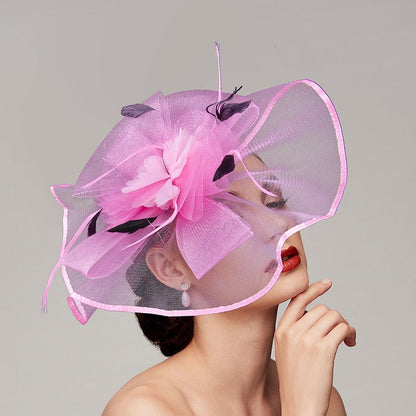 Elegant Net Saucer Hat Fascinator Hats Headpiece Flower Bow & Feather