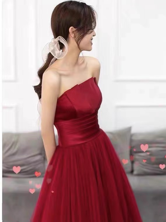 Strapless prom dress,red party dress,charming wedding dress gh2549