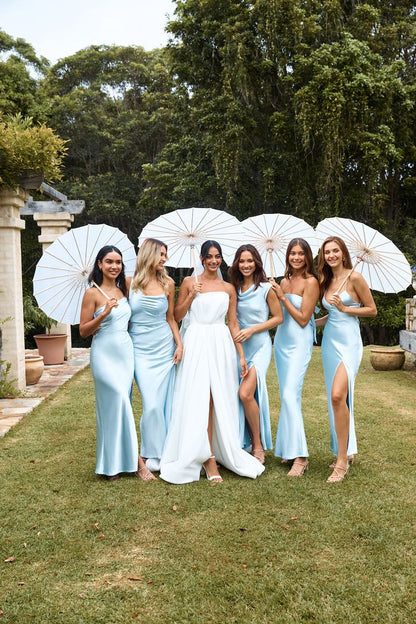 Sky Blue Long Bridesmaid Dresses Satin Wedding Party Dress, LTP3247