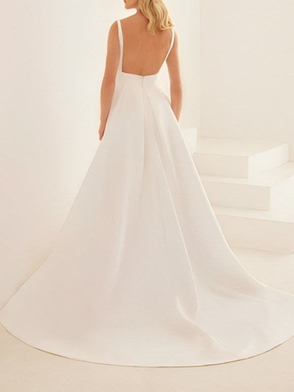 A-Line/Princess V-Neck Floor-length Wedding Dress