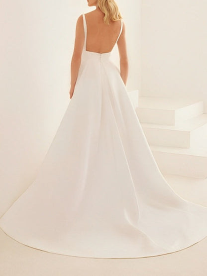 A-Line/Princess V-Neck Floor-length Wedding Dress