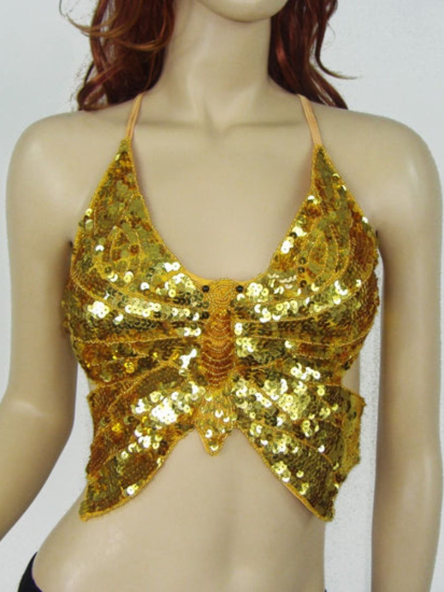 Belly Dance V-Neck Sleeveless Butterfly Sexy Bar with Beading & Sequins