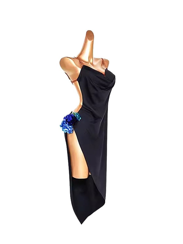 Latin Dance Dress Hollow-out Pure Color Splicing Women's Performance Sleeveless Spandex Ice Silk