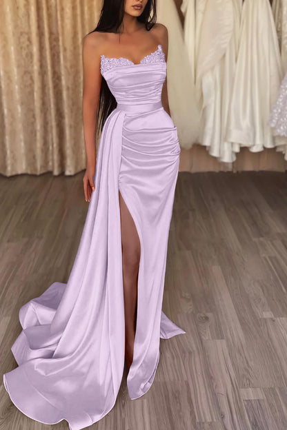 Orange Strapless Long Mermaid Prom Dress Split With Ruffles PD0857